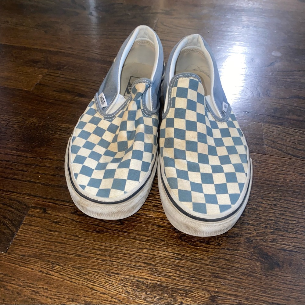 Slip on checkered blue vans